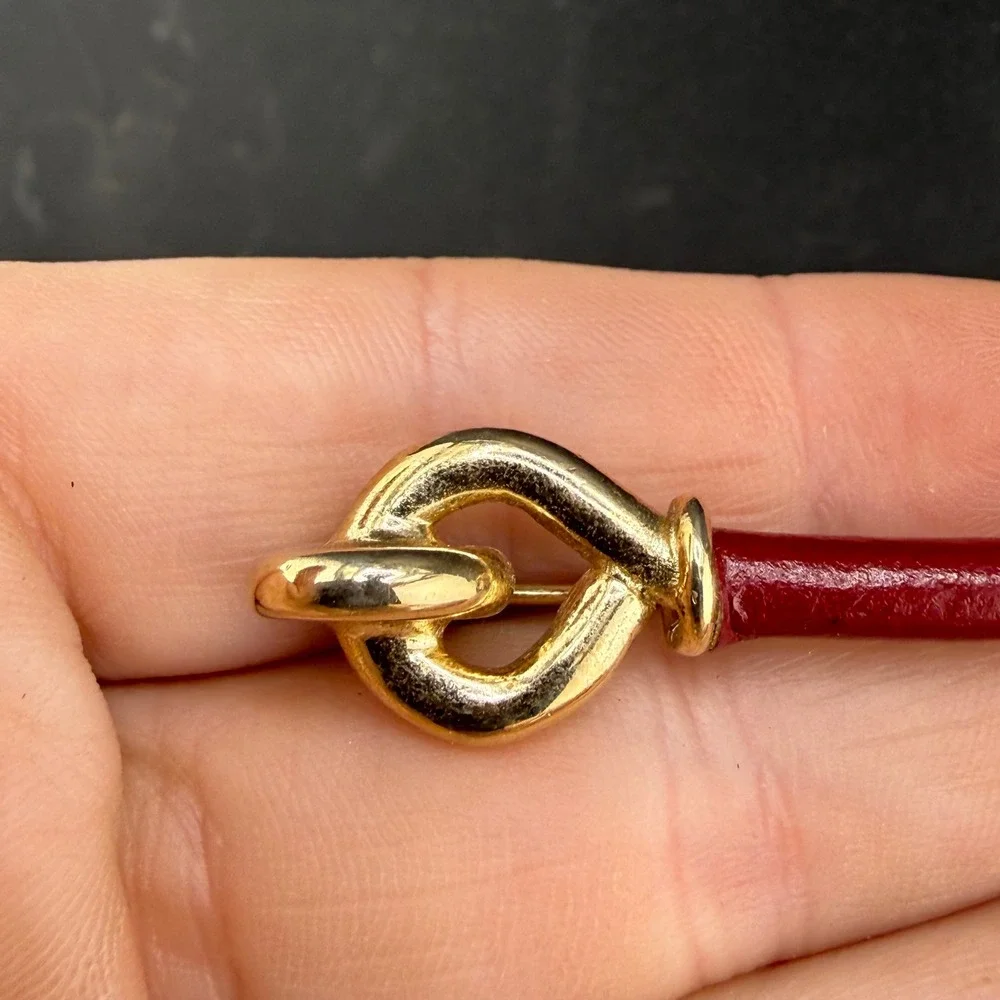 Vintage Brooch Equestrian Hook and Eye Gold Red Enamel  Pin